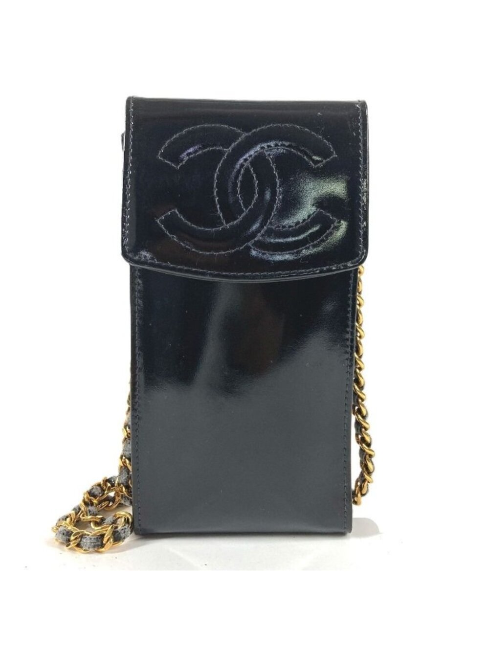 Chanel Shoulder Bag CC Logo Mobile Pouch Enamel Black